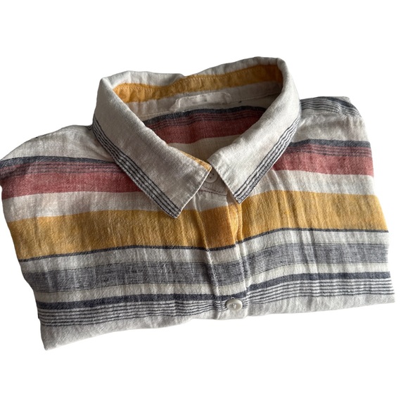 BEACHLUNCHLOUNGE Women’s Boho Striped Linen/Cotton Short Sleeve Button-Up Shirt - Picture 12 of 12